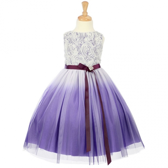 Ball Gown Jewel Light Purple Onbre Flower Girl Dress with Sash - Click Image to Close