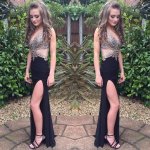 Sexy Black Split Side Prom Dress with Beaded for Women