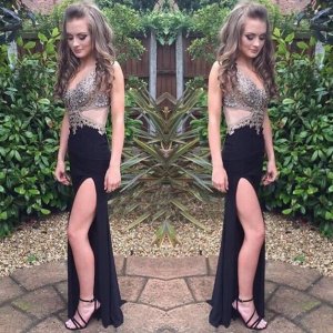 Sexy Black Split Side Prom Dress with Beaded for Women