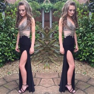 Sexy Black Split Side Prom Dress with Beaded for Women