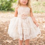 Short Lace Flower Girl Dress with Champagne Sash Flower Jewel Neck Sleevelss
