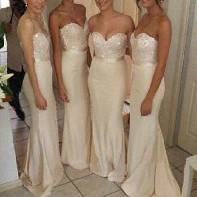 Glamorous Sweetheart Mermaid Bridesmaid Dress - Ivory Sweep Train with Beading Sash