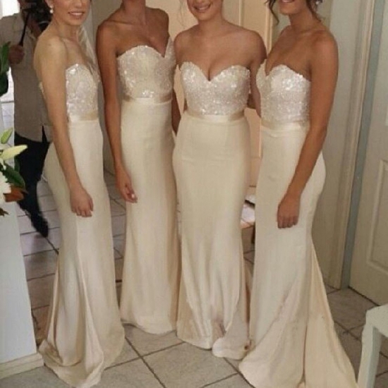 Glamorous Sweetheart Mermaid Bridesmaid Dress - Ivory Sweep Train with Beading Sash - Click Image to Close