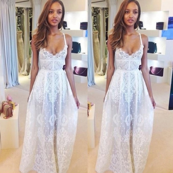 Sexy Spaghetti Straps Long Wedding Dress Bridal Gown with Appliques - Click Image to Close
