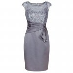 Grey Sheath Bateau Cap Sleeves Mother of The Bride Dress with Sequins