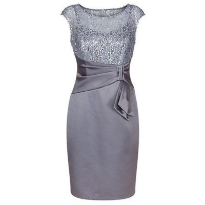 Grey Sheath Bateau Cap Sleeves Mother of The Bride Dress with Sequins