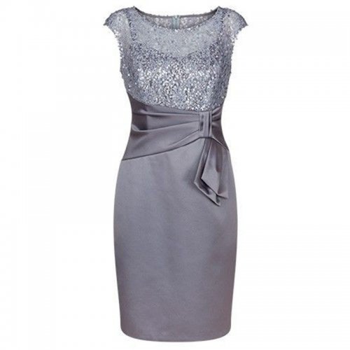 Grey Sheath Bateau Cap Sleeves Mother of The Bride Dress with Sequins
