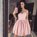 A-Line Sweetheart Short Pink Satin Homecoming Dress with Appliques