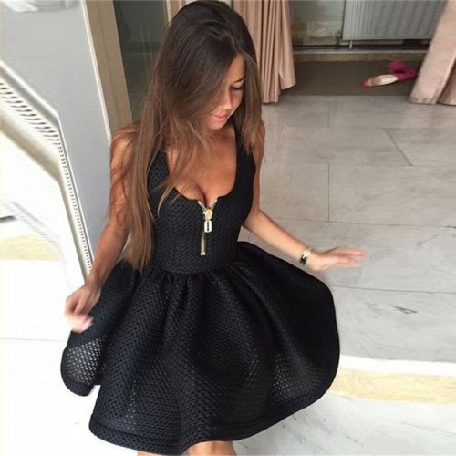 A-Line Scoop Sleeveless Lace Little Black Dress