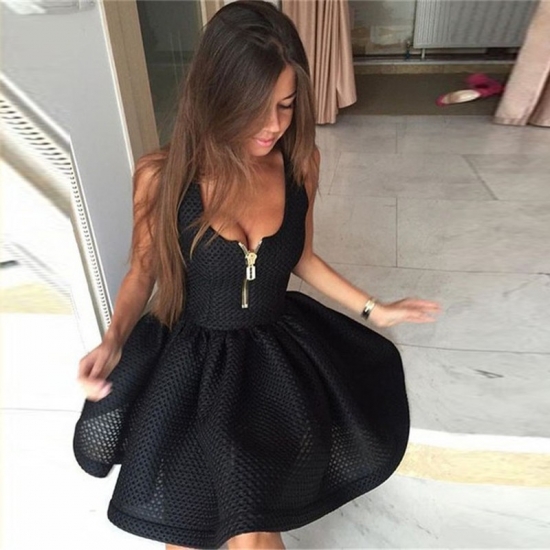 A-Line Scoop Sleeveless Lace Little Black Dress - Click Image to Close