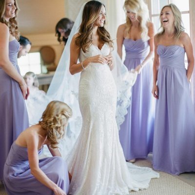 A-Line Sweetheart Floor-Length Lavender Chiffon Bridesmaid Dress Ruched