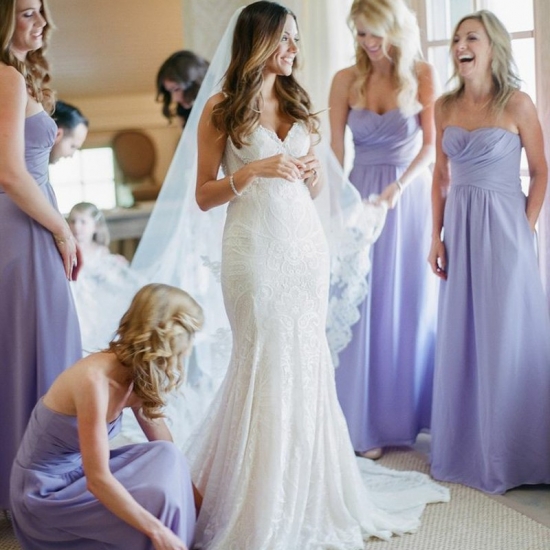 A-Line Sweetheart Floor-Length Lavender Chiffon Bridesmaid Dress Ruched - Click Image to Close