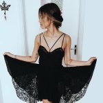 A-Line Spaghetti Straps Short Lace Black Homecoming Dress