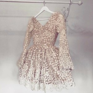 A-Line V-Neck Short Champagne Tulle Homecoming Dress with Beading Appliques