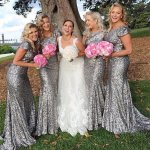 Mermaid Scoop Short Sleeves Sequins Long Bridesmaid Dresses