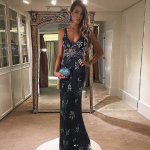 Mermaid V-Neck Floor-Length Navy Blue Lace Prom Dress with Appliques