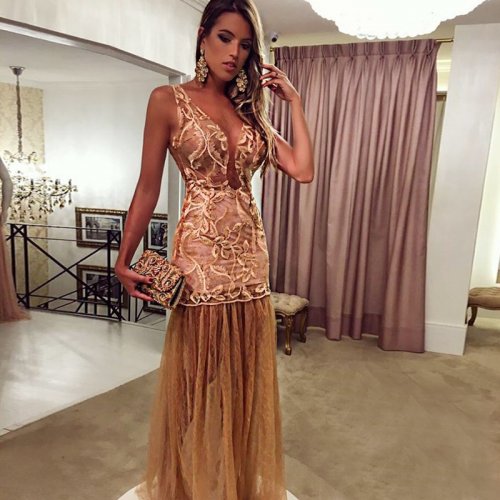 Sheath Scoop Floor-Length Champagne Prom Dress with Appliques