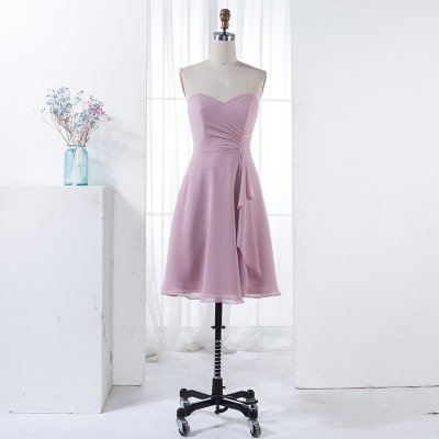 A-Line Sweetheart Short Blush Chiffon Bridesmaid Dress with Ruffles