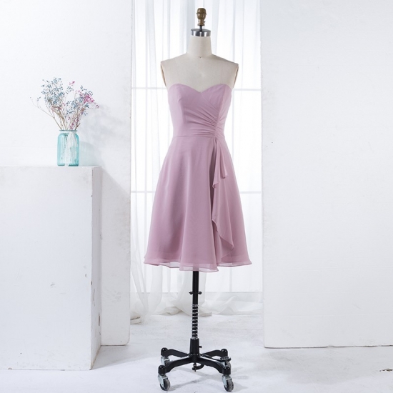 A-Line Sweetheart Short Blush Chiffon Bridesmaid Dress with Ruffles - Click Image to Close