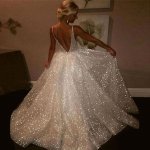 Ball Gown V-Neck Sleeveless Backless Sweep Train Wedding Dress with Sequins