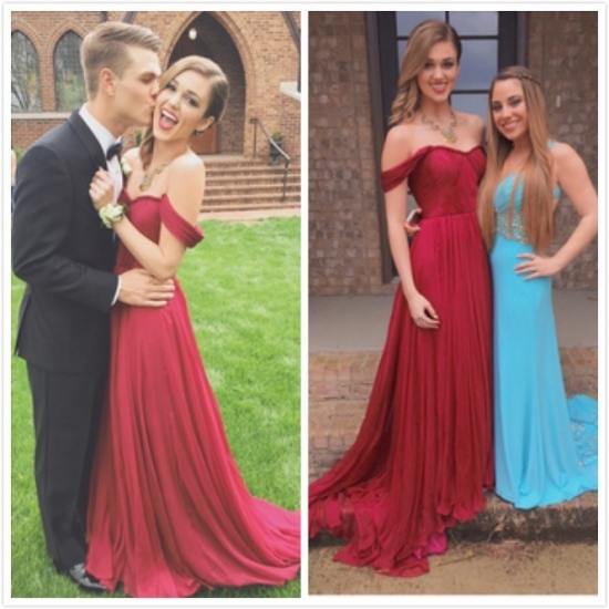 Luxurious A-Line Floor Length Chiffon Red Evening/Prom Dress With Ruched - Click Image to Close