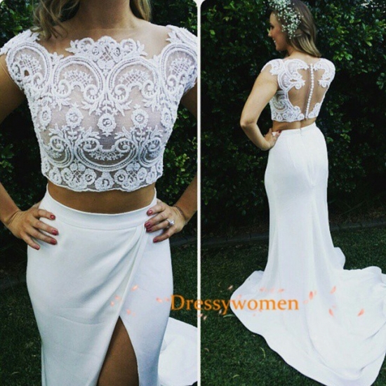 A-line Elegant Style Two pieces Chic Lace Split Wedding Dresses LAWD-30131 - Click Image to Close