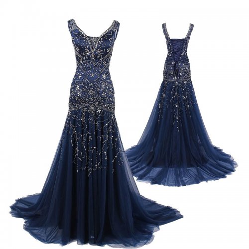 Luxurious Sheath Prom/Evening Dress - Royal Blue V-Neck with Beading