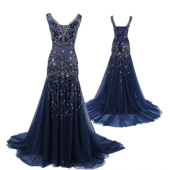 Luxurious Sheath Prom/Evening Dress - Royal Blue V-Neck with Beading - Click Image to Close