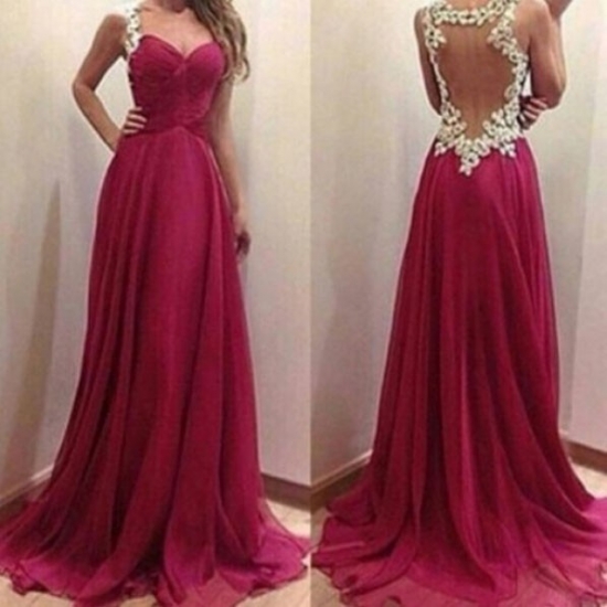 Elegant Prom/Evening Dress - Burgundy A-Line Straps with Beading - Click Image to Close