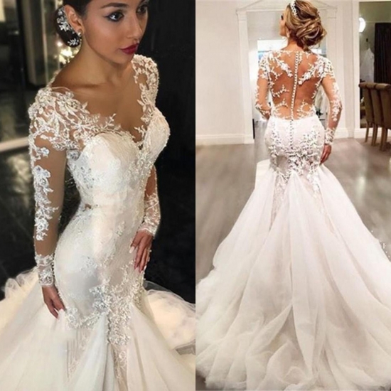 New Arrival Mermaid Wedding Dresses Bridal Gown with Appliques - Click Image to Close