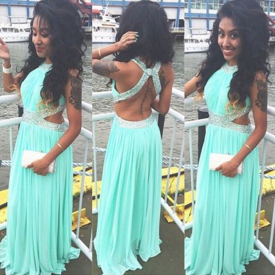 Sexy Long Prom Dress - Mint Green Halter with Beaded for Women