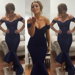 Sexy Mermaid Prom Dress - Navy Blue Off-the-Shoulder for Women