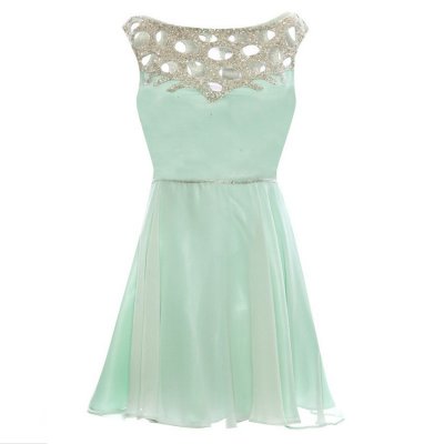 Cute Scoop A-line Chiffon Short Mint Bridesmaid Dress With Sequins