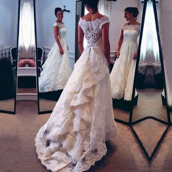Elegant Lace Wedding Dress Bridal Gown with Long Sleeves - Click Image to Close