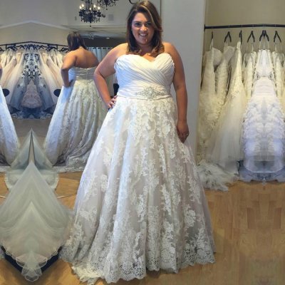 Hot-Selling Plus Size Lace Wedding Dress Waist with Rhinestone