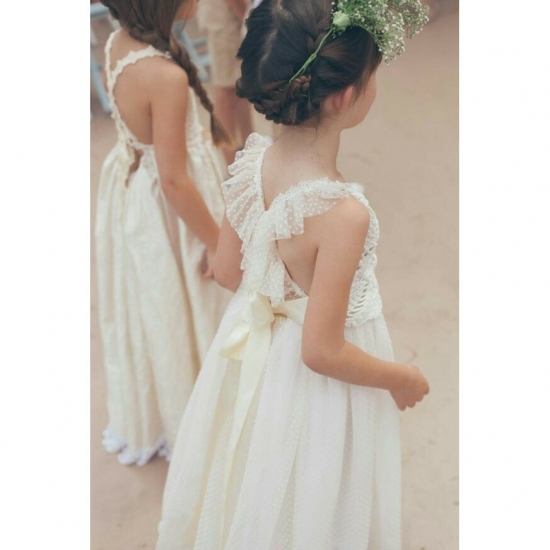 Cute Criss Cross Flower Girl Dress with Sash - Click Image to Close
