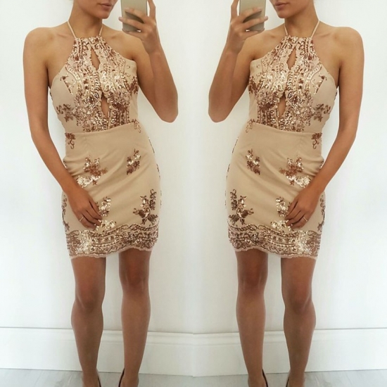 Homecoming Dress-Short Sheath Backless Criss-Cross Straps with Sequins - Click Image to Close