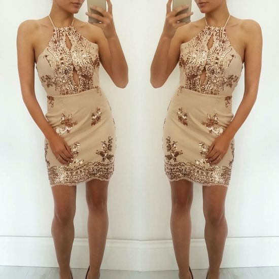 Homecoming Dress-Short Sheath Backless Criss-Cross Straps with Sequins - Click Image to Close