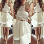 Chic Short Ivory Homecoming Dress with Sash Lace Top Tiered