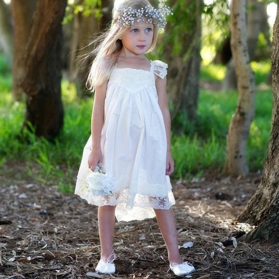 Stunning Square Sleeveless Flower Girl Dress - Asymmetry Beading Lace - Click Image to Close