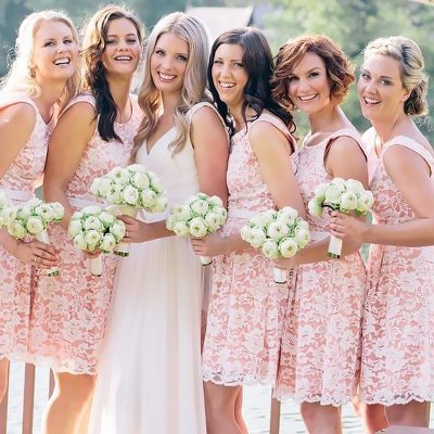 Short Pink Jewel Sleeveless Lace Bridesmaid Dress with Sash