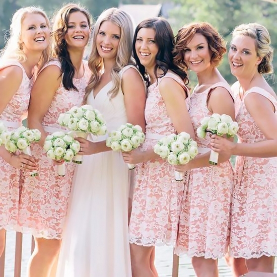Short Pink Jewel Sleeveless Lace Bridesmaid Dress with Sash - Click Image to Close