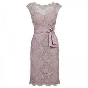 Sheath Scalloped-Edge Short Cap Sleeves Grey Lace Mother of The Bride Dress