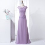 Sheath Round Neck Cap Sleeves Lilac Bridesmaid Dress with Appliques