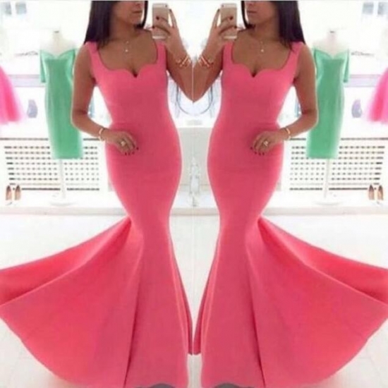 Elegant Mermaid Satin Coral Prom Dress with Straps - Click Image to Close