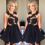 Luxurious Knee Length A-Line Scoop Black Homecoming/Cocktail Dress With Appliques