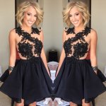 Luxurious Knee Length A-Line Scoop Black Homecoming/Cocktail Dress With Appliques