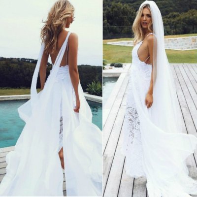 New Arrival Sexy Spaghetti Straps Backless Wedding Dress Bridal Gown