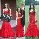 New Arriival Elegant Floor Length Prom Dress --- Red Mermaid Sweetheart with Feather