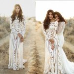 Sheath Bateau Long Sleeves Open Back Bohemian Lace Wedding Dress